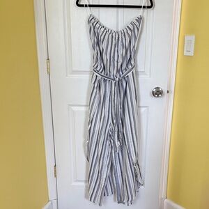Hem & Thread Striped Blue and White Women's strapless jumpsuit size large